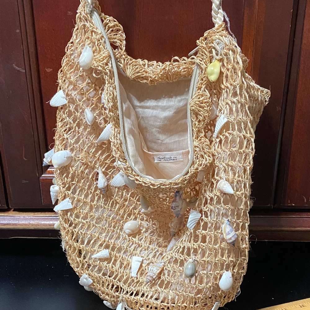 Beige vintage Straw Woven Shell-Embellished Women's Bag - Picture 10 of 16